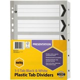 A4 DIVIDERS 5 REINFORCED TAB BOARD 15 BLACK  WHITE