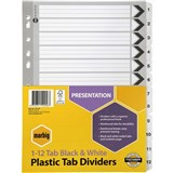 A4 DIVIDERS 12 REINFORCED TAB BOARD 112 BLACK  WHITE