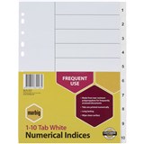 A4 MARBIG POLYPROPYLENE INDICES NUMERICAL 110 WHITE SET DIVIDERS