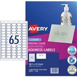 AVERY CLEAR LASER LABEL L7551 381x212mm 65 up 959022 PK25