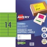 AVERY FLUORO LASER LABELS 14 LPSHT FLUORO GREEN L7163FG PK350