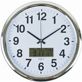 ITALPLAST LCD TEMP WALL CLOCK 43cm Chrome FrameWhite Face