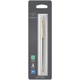 PARKER JOTTER BALLPOINT PEN STAINLESS STEEL GOLD TRIM BLUE