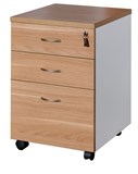 OM PREMIERE 3 DRAWER MOBILE PEDESTAL 468W X 510D X 685H VIRGINIA WALNUT AND WHITE