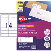 AVERY SURE FEED LABELS LASER 14 PER PAGE 991 X 381MM WHITE PACK OF 140