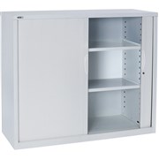 Go Steel Tambour Door Storage Cupboard Includes 2 Shelves 1016Hx900Wx473mmD White