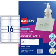 AVERY CRYSTAL CLEAR LASER ADDRESS LABEL 16UP 991X34MM 10 SHEETS