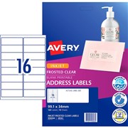 AVERY FROSTED CLEAR INKJET LABEL 16UP 991X34MM 10 SHEETS