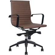 PU605M MEDIUM BACK EXECUTIVE CHAIR BLACK BASE AND ARMS TAN RIBBED PU SEAT AND BACK