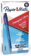 PAPERMATE FLEXGRIP ULTRA BALLPOINT PENS FINE 08MM BLUE BOX OF 12