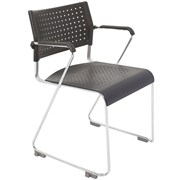 WIMBLEDON CHROME SLED CHAIR BLACK POLY SEAT AND BACK WITH ARMS