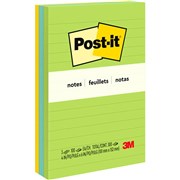 POSTIT NOTES ULTRA COLOUR LINED ASSORTED 6603AU 98X149MM PK3