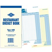 ZIONS RESTAURANT DOCKET BOOKS 22D DUPLICATE CARBONLESS 200X100MM 22 LINES