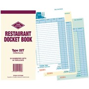 ZIONS RESTAURANT DOCKET BOOKS 22T TRIPLICATE CARBONLESS 165X95MM 22 LINES