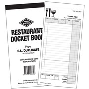 ZIONS RESTAURANT DOCKET BOOKS ELD DUPLICATE PEN CARBON 200X100mm 22 LINES