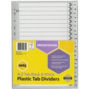 A4 DIVIDERS AZ REINFORCED TAB BOARD BLACK  WHITE SET