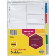 MARBIG COLOURED DIVIDERS A4 PP 5 TAB MULTI