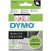 DYMO D1 LABEL CASSETTE 12MM X 7M RED ON WHITE 45015