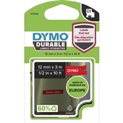 DYMO D1 DURABLE LABELLING TAPE WHITE ON RED 12MM X 3M
