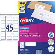 AVERY ADDRESS LASER LABELS L7156 45 LPSht 58x178mm B4500