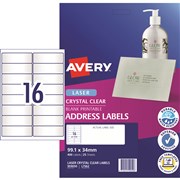 AVERY L7562 CLEAR LASER LABELS 16SHT 991x339MM PK25