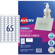 AVERY CLEAR LASER LABEL L7551 381x212mm 65 up 959022 PK25