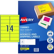 AVERY FLUORO LASER LABELS 14 LPSHT FLUORO YELLOW L7163FY PK350