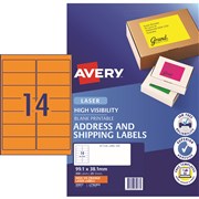 AVERY FLUORO LASER LABELS 14 LPSHT FLUORO ORANGE L7163FO PK350