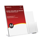 A4 DEFLECTO SIGN HOLDER SLANTED wWITH DL BROCHURE ATTACHED PORTRAIT
