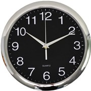 ITALPLAST WALL CLOCK 30cm Chrome FrameBlack Face