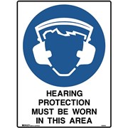 BRADY MANDATORY SIGN Hearing Protection 450x600mm Metal