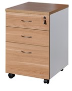 OM PREMIERE 3 DRAWER MOBILE PEDESTAL 468W X 510D X 685H VIRGINIA WALNUT AND WHITE