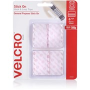 VELCRO BRAND HOOK  LOOP STICK ON 25MM X 50MM WHITE PACK OF 6